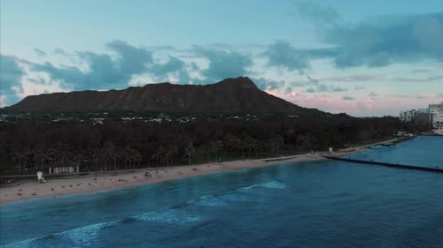 Aerial drone footage of Honolulu, Hawaii.
Beautiful real estate, buildings in the city.
Palm trees
