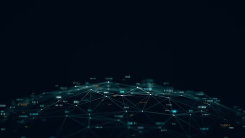 Futuristic Plexus Network Animation with Flowing Binary Data