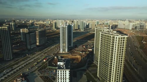 Cityscape Aerial View with Modern Buildings and Construction