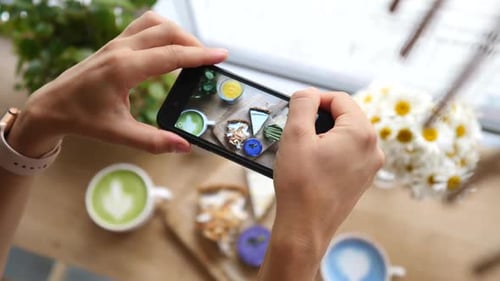 Mobile Phone Captures Desserts and Latte Art