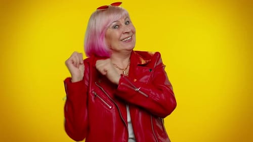 Senior Rocker Old Woman Wish for Good Luck Waiting Lottery Winning Great Fortune Celebrating Happy