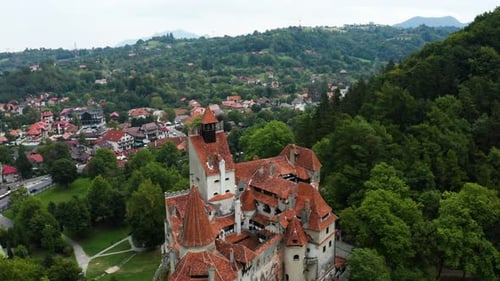 Aerial View of Bran Castle at Sunset