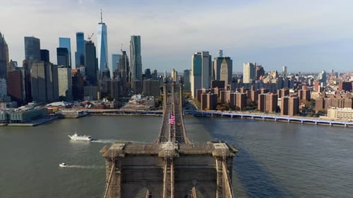 Brooklyn Bridge and East River Aerial View. Well-recognizable Cityscape of New York.
