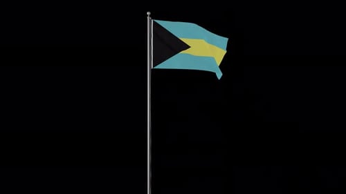 Realistic Bahamas Flag Waving on Pole with Alpha Channel