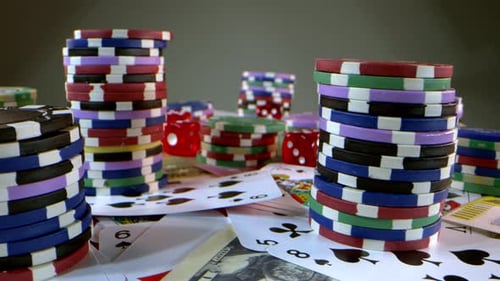 Gambling Money Poker Cards Red Dices And.Money Chips 1