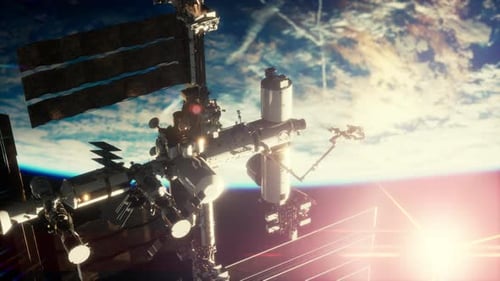 International Space Station in Outer Space Over the Planet Earth Orbit