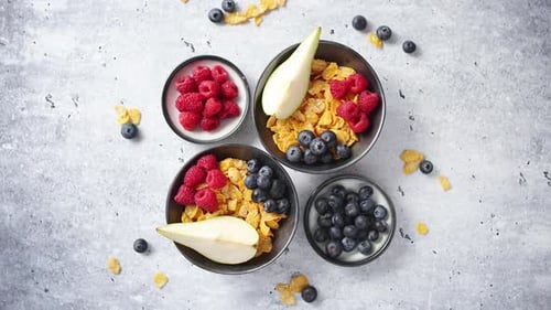 Healthy Breakfast Bowls with Fruit and Cereal