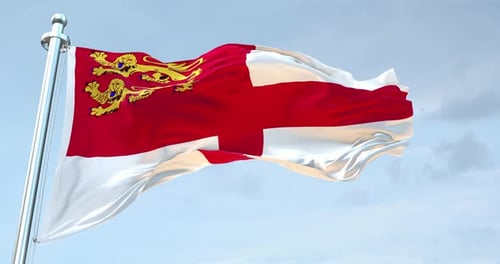 Realistic Jersey Flag Waving in Blue Sky