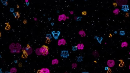 Neon Glowing Zodiac Constellations Seamless Space Background