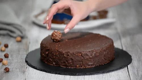 Chocolate Cake Decoration With Hazelnut Candies