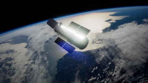 Hubble Space Telescope Orbiting Earth in Realistic 3D Animation