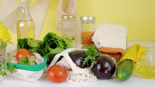 Fresh Food Still Life with Reusable Bags