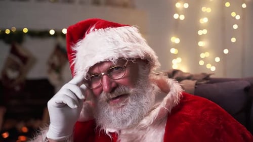 Smiling Santa Claus Wearing Wire-Rimmed Glasses