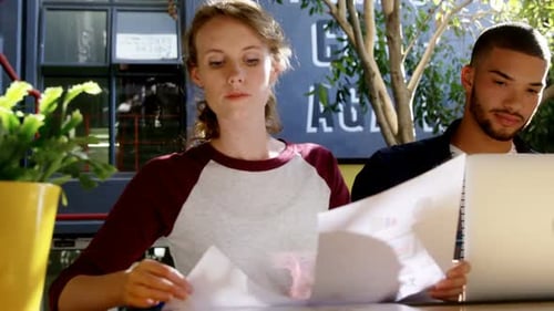 Executives working in cafeteria 4k