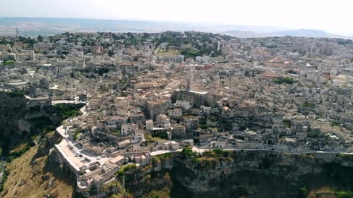 Aerial View of Ancient Town of Matera, Fly Back