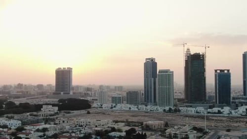 Construction of the Massive Modern Skyscrapers in Dubai Sunrise UAE