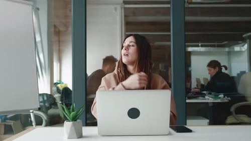 Excited Satisfied Office Manager Woman Celebrating Success