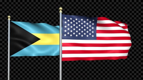 Flaggen der beiden Länder der Bahamas und der Vereinigten Staaten wehen