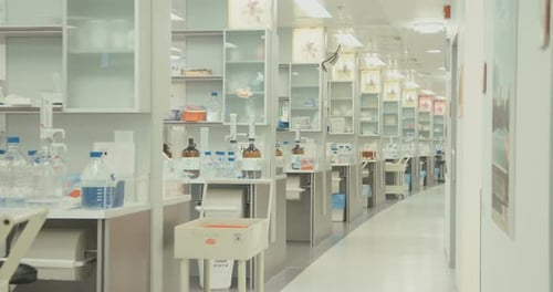 Pharmaceutical laboratory with medical and scientific equipment for drug manufacturing