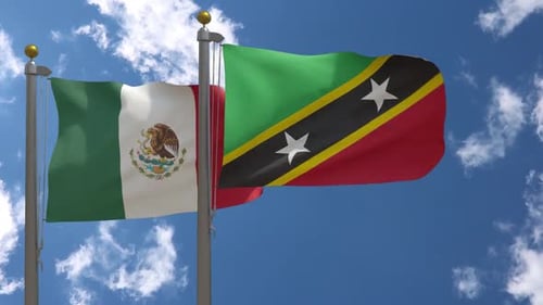 Mexico and Saint Kitts and Nevis Flags Waving