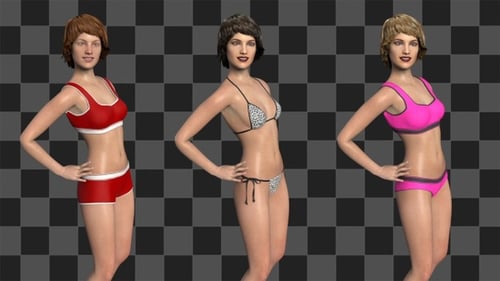 Animated 3D Female Models Walk and Pose Cycle