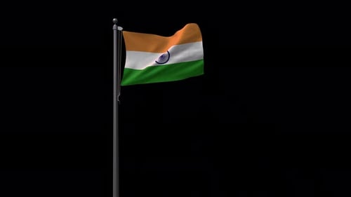 Realistic 3D Indian Flag Waving on Pole with Alpha Channel