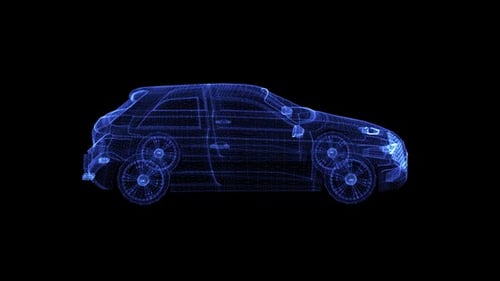 Futuristic Rotating Holographic Car Wireframe Animation