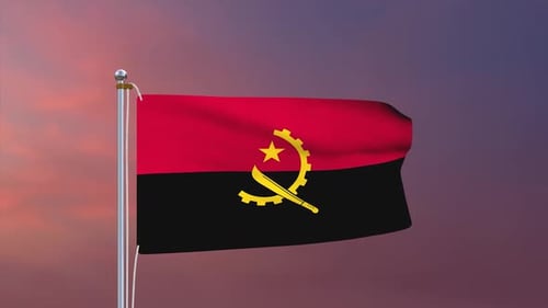 Waving Flag of Angola Against a Clear Sky