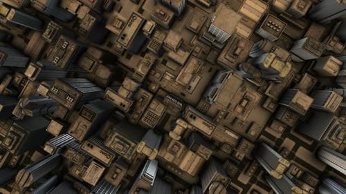 animation of a 3d city skyline afternoon