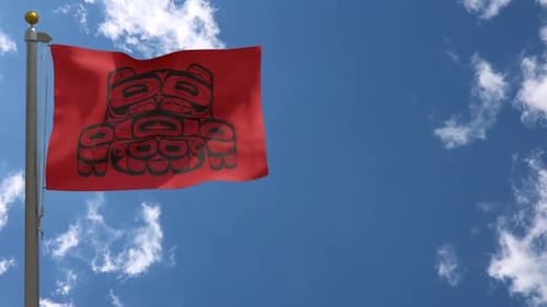 Indigenous Art Red Flag Waving Under Blue Sky