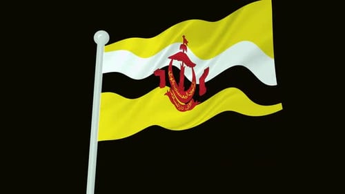 Animated Brunei Flag Waving on a Pole