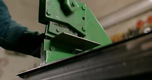 Locksmith Uses Guillotine Mechanical Sheet Metal Cutter at His Workshop Manual Metalwork Prores HQ