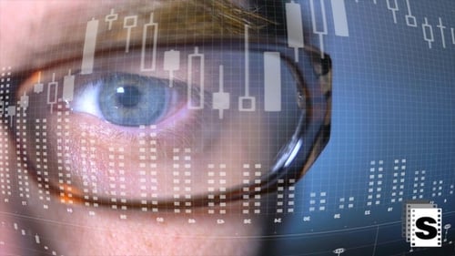 Glasses Reflecting Stock Market Data Analysis