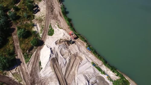 Aerial Drone View Flight Over Sand Mining