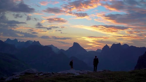Tourists Travel in the Mountains of Norway