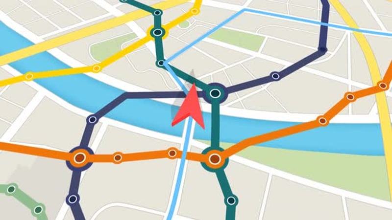 Animated GPS Navigation Route Tracking on City Map, Interface Effects ...