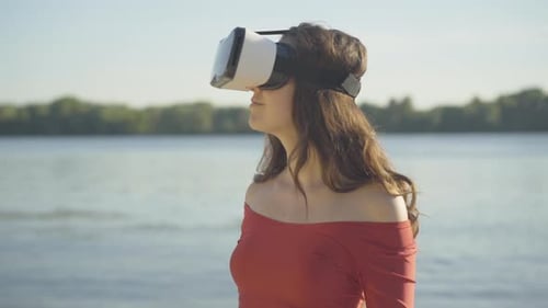 Woman Experiencing Virtual Reality in Nature
