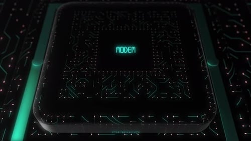 Futuristic Animated Circuit Board with Glowing Data Flow