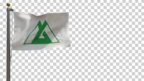 Waving Flag with Green Abstract Logo on Transparent Alpha Channel