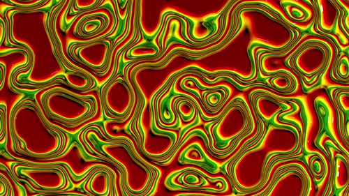 Wavy red and green iridescent surface with ripples. Watercolor paint wave abstract background.