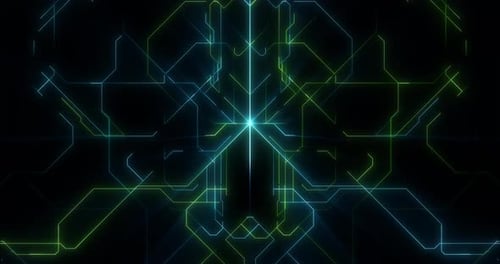 neuronales Netzwerk, KI-Technologie, Cloud-Computing, Bits, Internet, 5G, blaue Hintergrundinformationen