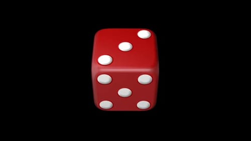3D Red Dice Spinning on Transparent Background