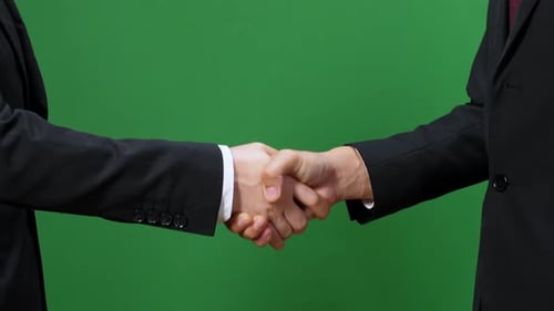 Business Handshake On Green Screen Background, Partnership Trust, Respect Sign, Chroma Key
