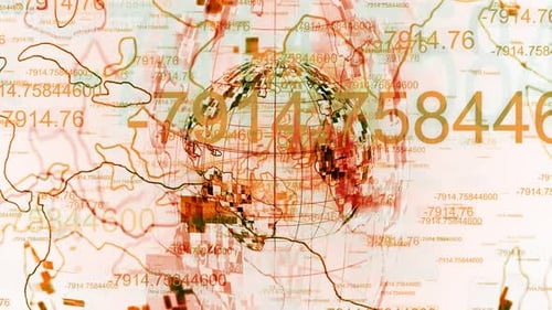 Animated Global Network with Digital Data Streams and Changing Numbers