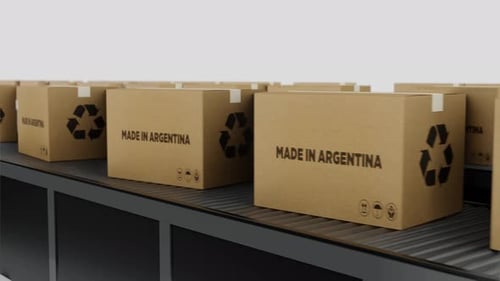 Boxes with MADE IN Argentina Text on Conveyor