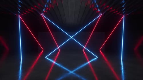 Dark room with glowing neon lines