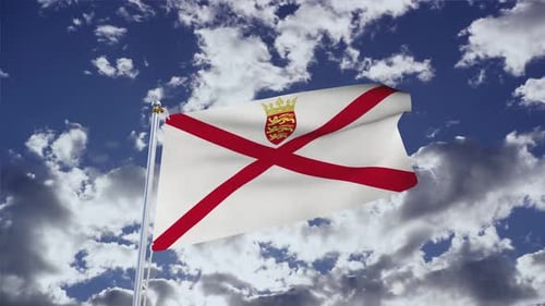 Jersey-Flagge mit Himmel 4k