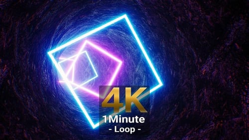 Square Neon Light Cave VJ Tunnel 4K