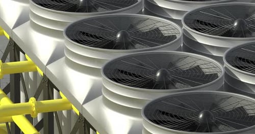 Animated Industrial Cooling System with Spinning Fans
