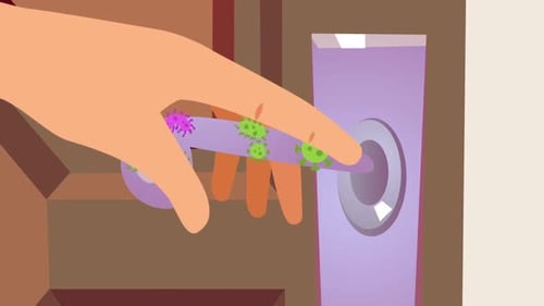 Flat Design Animation: Hand Touches Germs on Door Handle